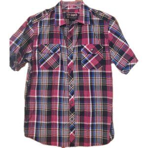 Blac Lacquer Shirt Short Sleeve Casual Button Up Men's Plaid LARGE. HL207